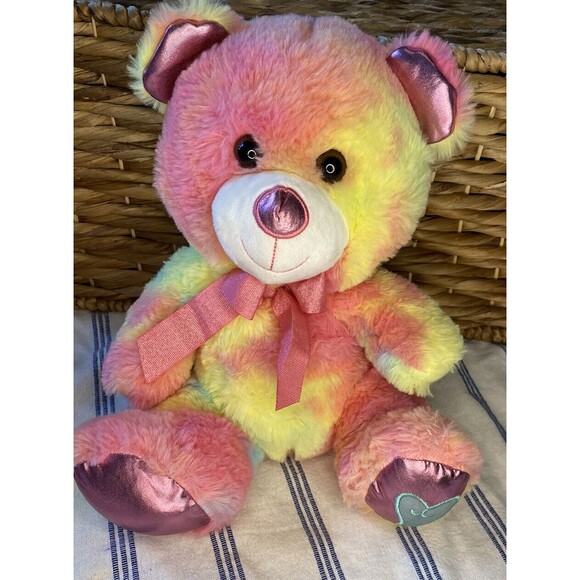 Rainbow Teddy Bear Plush 14” Tye Dye Soft Stuffed Animal - Picture 1 of 5